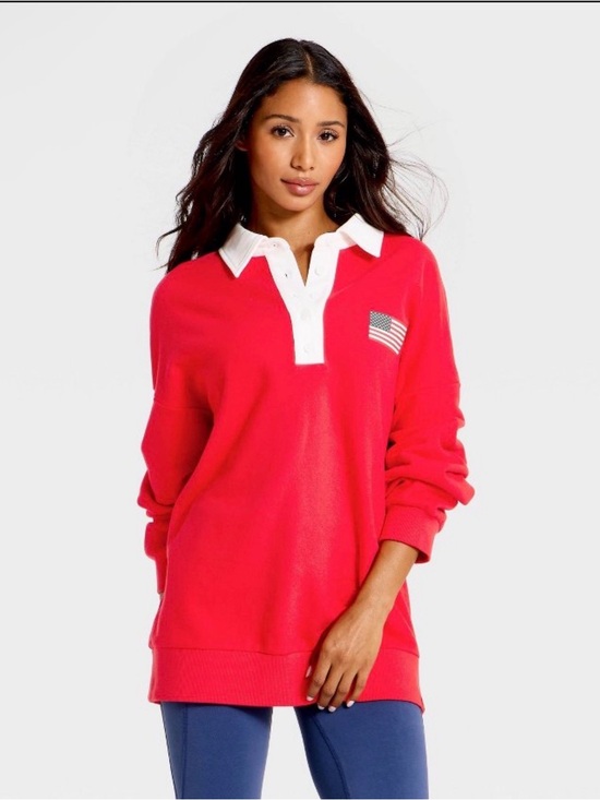 JoyLab Tops - JoyLab Red V-Neck Rugby Sweater with White Contrast Collar